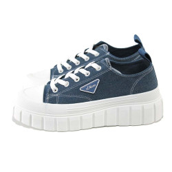 Сини дамски кецове, текстилна материя - всекидневни обувки за пролетта и лятото N 100024124