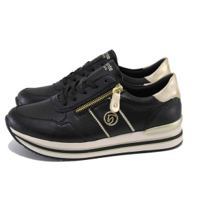 Черни дамски маратонки, естествена кожа - ежедневни обувки за пролетта и лятото N 100024133