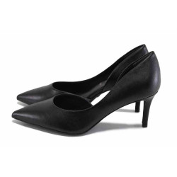 Черни дамски обувки с висок ток, здрава еко-кожа - официални обувки за пролетта и лятото N 100024142