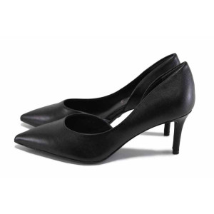 Черни дамски обувки с висок ток, здрава еко-кожа - официални обувки за пролетта и лятото N 100024142
