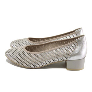 Бежови дамски обувки със среден ток, естествена кожа - всекидневни обувки за пролетта и лятото N 100024160