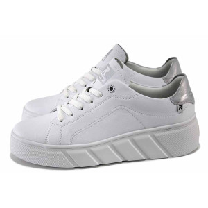 Бели дамски маратонки, естествена кожа - ежедневни обувки за пролетта и лятото N 100024220