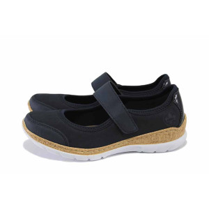 Сини дамски обувки с равна подметка, здрава еко-кожа - всекидневни обувки за пролетта и лятото N 100024271