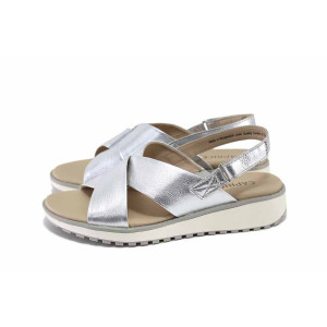 Сребристи дамски сандали, естествена кожа - ежедневни обувки за пролетта и лятото N 100024272