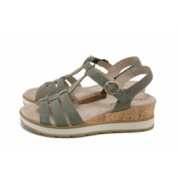 Зелени анатомични дамски сандали, естествена кожа - ежедневни обувки за пролетта и лятото N 100024277