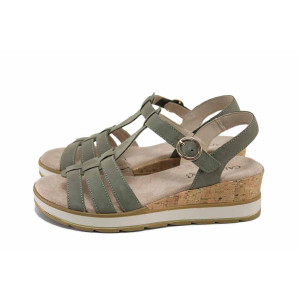 Зелени анатомични дамски сандали, естествена кожа - ежедневни обувки за пролетта и лятото N 100024277