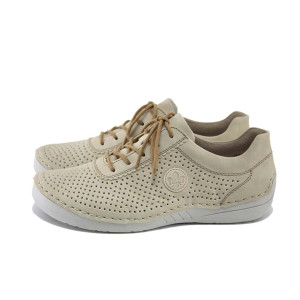 Бежови дамски обувки с равна подметка, здрава еко-кожа - спортни обувки за пролетта и лятото N 100024280