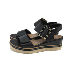 Черни анатомични дамски сандали, естествена кожа - ежедневни обувки за пролетта и лятото N 100024301