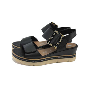 Черни анатомични дамски сандали, естествена кожа - ежедневни обувки за пролетта и лятото N 100024301