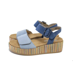 Сини анатомични дамски сандали, естествен набук - всекидневни обувки за пролетта и лятото N 100024302