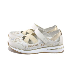 Бели дамски обувки с равна подметка, естествена кожа - равни обувки за пролетта и лятото N 100024303