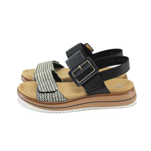 Черни дамски сандали, естествена кожа и текстилна материя - ежедневни обувки за пролетта и лятото N 100024321