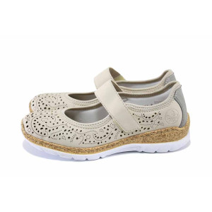 Бежови дамски обувки с равна подметка, еко-кожа и текстилна материя - всекидневни обувки за пролетта и лятото N 100024349
