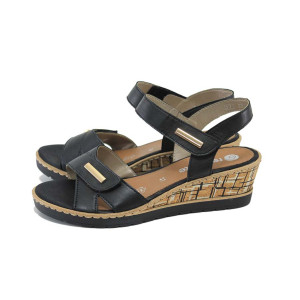 Черни дамски сандали, естествена кожа - всекидневни обувки за лятото N 100024408