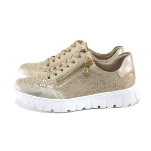 Бежови дамски обувки с равна подметка, здрава еко-кожа - всекидневни обувки за пролетта и лятото N 100024410