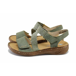 Зелени дамски сандали, здрава еко-кожа - всекидневни обувки за лятото N 100024419