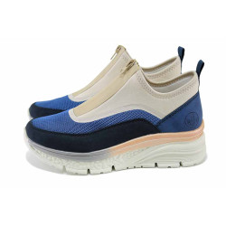 Сини спортни дамски обувки, еко-кожа и текстилна материя - всекидневни обувки за пролетта и лятото N 100024422