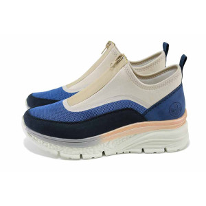 Сини спортни дамски обувки, еко-кожа и текстилна материя - всекидневни обувки за пролетта и лятото N 100024422