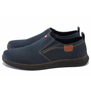 Сини мъжки обувки, естествена кожа перфорирана - всекидневни обувки за пролетта и лятото N 100024437