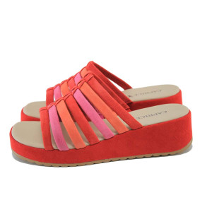 Червени дамски чехли, естествен велур - ежедневни обувки за лятото N 100024454