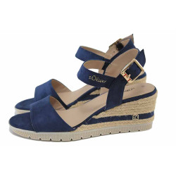 Тъмносини анатомични дамски сандали, текстилна материя - ежедневни обувки за лятото N 100024461