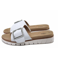 Бели дамски чехли, здрава еко-кожа - ежедневни обувки за лятото N 100024470