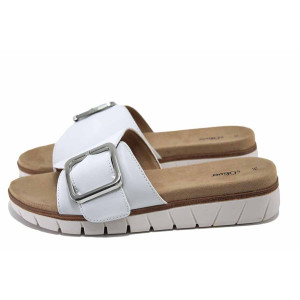 Бели дамски чехли, здрава еко-кожа - ежедневни обувки за лятото N 100024470