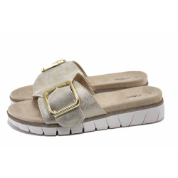 Бежови дамски чехли, здрава еко-кожа - ежедневни обувки за лятото N 100024471