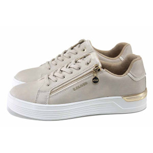 Бежови дамски кецове, здрава еко-кожа - ежедневни обувки за пролетта и лятото N 100024473