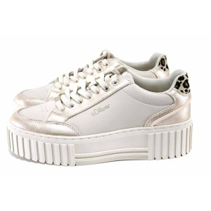 Бежови дамски кецове, здрава еко-кожа - ежедневни обувки за пролетта и лятото N 100024474