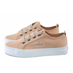 Оранжеви анатомични дамски кецове, текстилна материя - ежедневни обувки за пролетта и лятото N 100024475