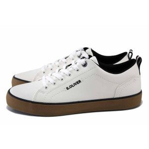 Бели мъжки маратонки, здрава еко-кожа - спортни кецове за пролетта и лятото N 100024486