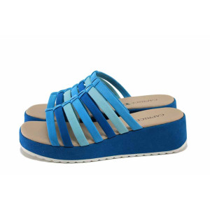 Сини дамски чехли, естествена кожа - ежедневни обувки за лятото N 100024487