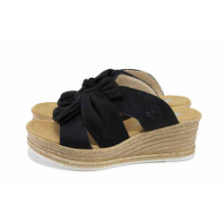 Черни дамски чехли, еко-кожа и текстилна материя - ежедневни обувки за лятото N 100024496