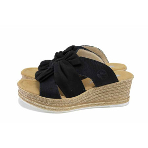 Черни дамски чехли, еко-кожа и текстилна материя - ежедневни обувки за лятото N 100024496