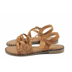 Кафяви анатомични дамски сандали, естествен велур - всекидневни обувки за лятото N 100024497