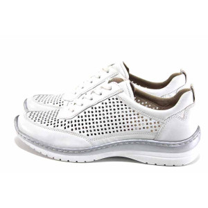 Бели спортни дамски обувки, естествена кожа перфорирана - спортни обувки за пролетта и лятото N 100024502