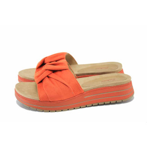 Оранжеви анатомични дамски чехли, качествен еко-велур - ежедневни обувки за лятото N 100024507