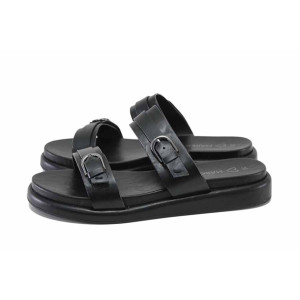 Черни анатомични дамски чехли, здрава еко-кожа - ежедневни обувки за лятото N 100024508