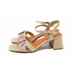 Бежови анатомични дамски сандали, качествен еко-велур - ежедневни обувки за лятото N 100024510