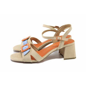 Бежови анатомични дамски сандали, качествен еко-велур - ежедневни обувки за лятото N 100024510