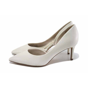 Бели анатомични дамски обувки с висок ток, здрава еко-кожа - елегантни обувки за пролетта и лятото N 100024511