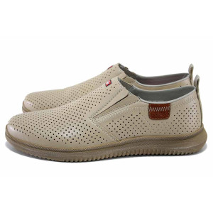 Бежови мъжки обувки, естествена кожа перфорирана - всекидневни обувки за пролетта и лятото N 100024512