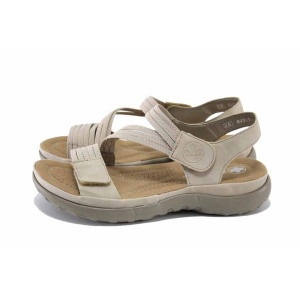 Бежови дамски сандали, здрава еко-кожа - всекидневни обувки за лятото N 100024513