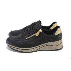 Черни дамски маратонки, здрава еко-кожа - ежедневни обувки за пролетта и лятото N 100024516