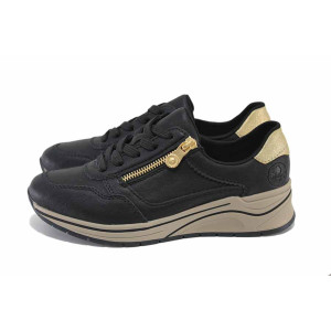 Черни дамски маратонки, здрава еко-кожа - ежедневни обувки за пролетта и лятото N 100024516