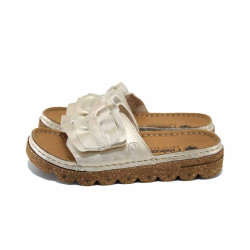 Бежови дамски чехли, здрава еко-кожа - ежедневни обувки за лятото N 100024519