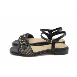 Черни дамски сандали, здрава еко-кожа - ежедневни обувки за лятото N 100024521