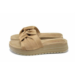 Бежови анатомични дамски чехли, текстилна материя - ежедневни обувки за лятото N 100024522