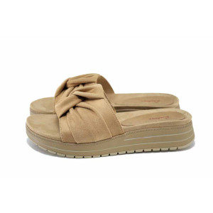 Бежови анатомични дамски чехли, текстилна материя - ежедневни обувки за лятото N 100024522